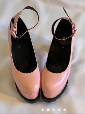 Patent Pink Chunky Platform Ankle-Strap Pumps